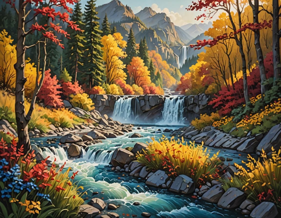 Autumn Wonderland in Vibrant Acrylic Style