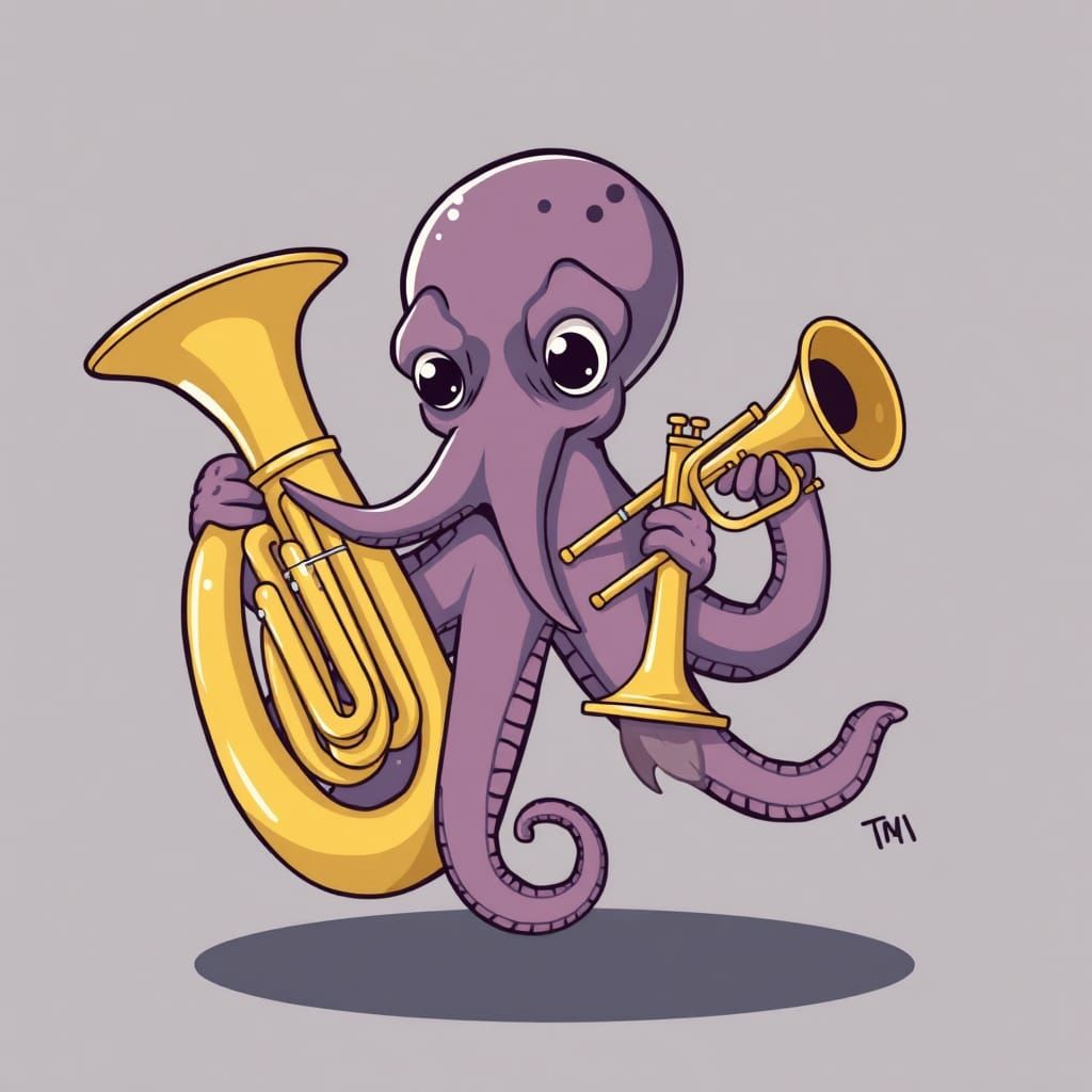 Cartoon Octopus Band: Tuba, Trumpet, Trombone