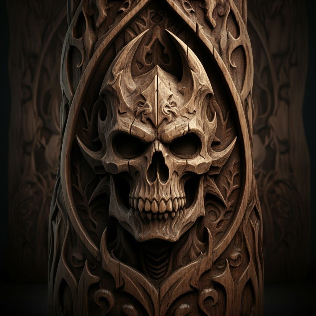 Dark Wood Carvings in a Grim Fantasy Style