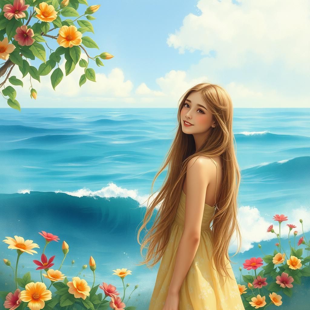 Contemplative Woman by the Ocean in Dreamy Style
