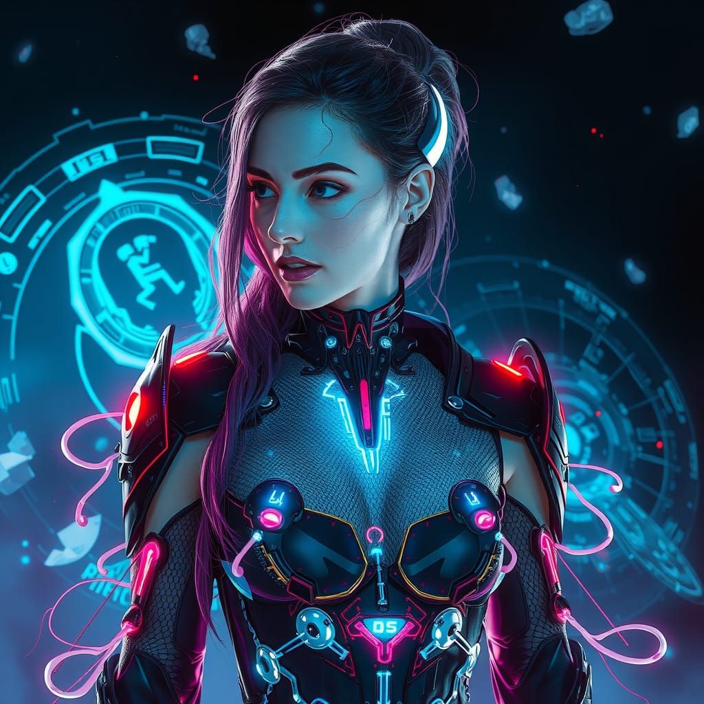 Cyber-Gothic Woman in Swirling Memories