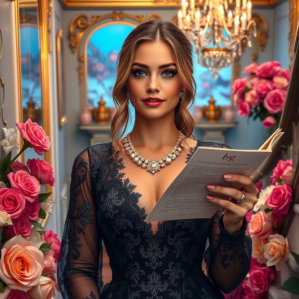 Elegant Young Woman in Luxurious Setting