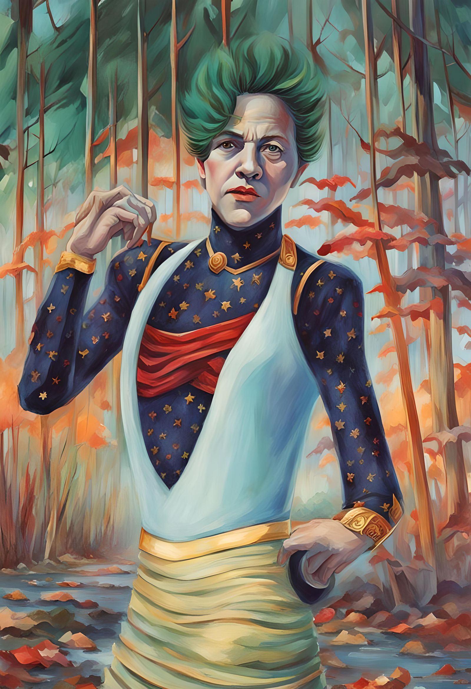 Auburn-Haired Woman in Black Top with Gold Necklace