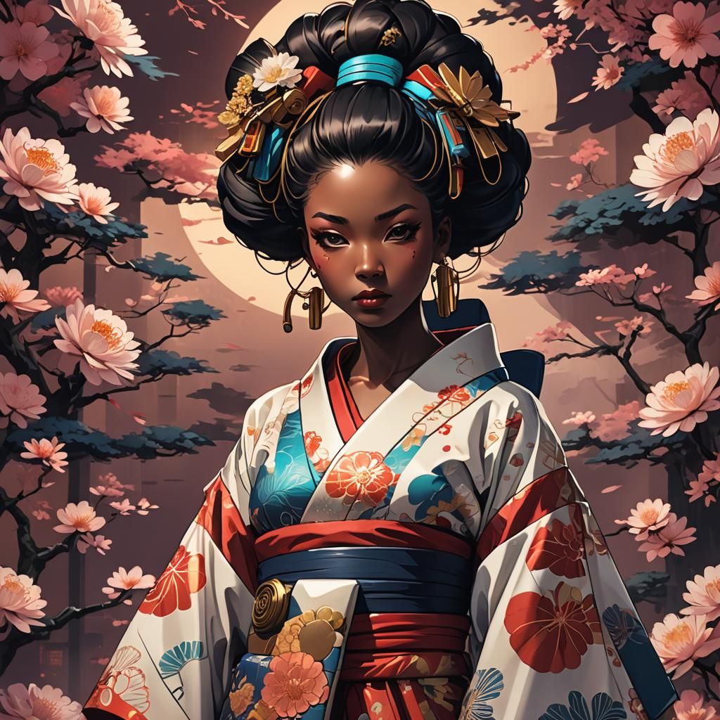 African American woman in traditional geisha dress