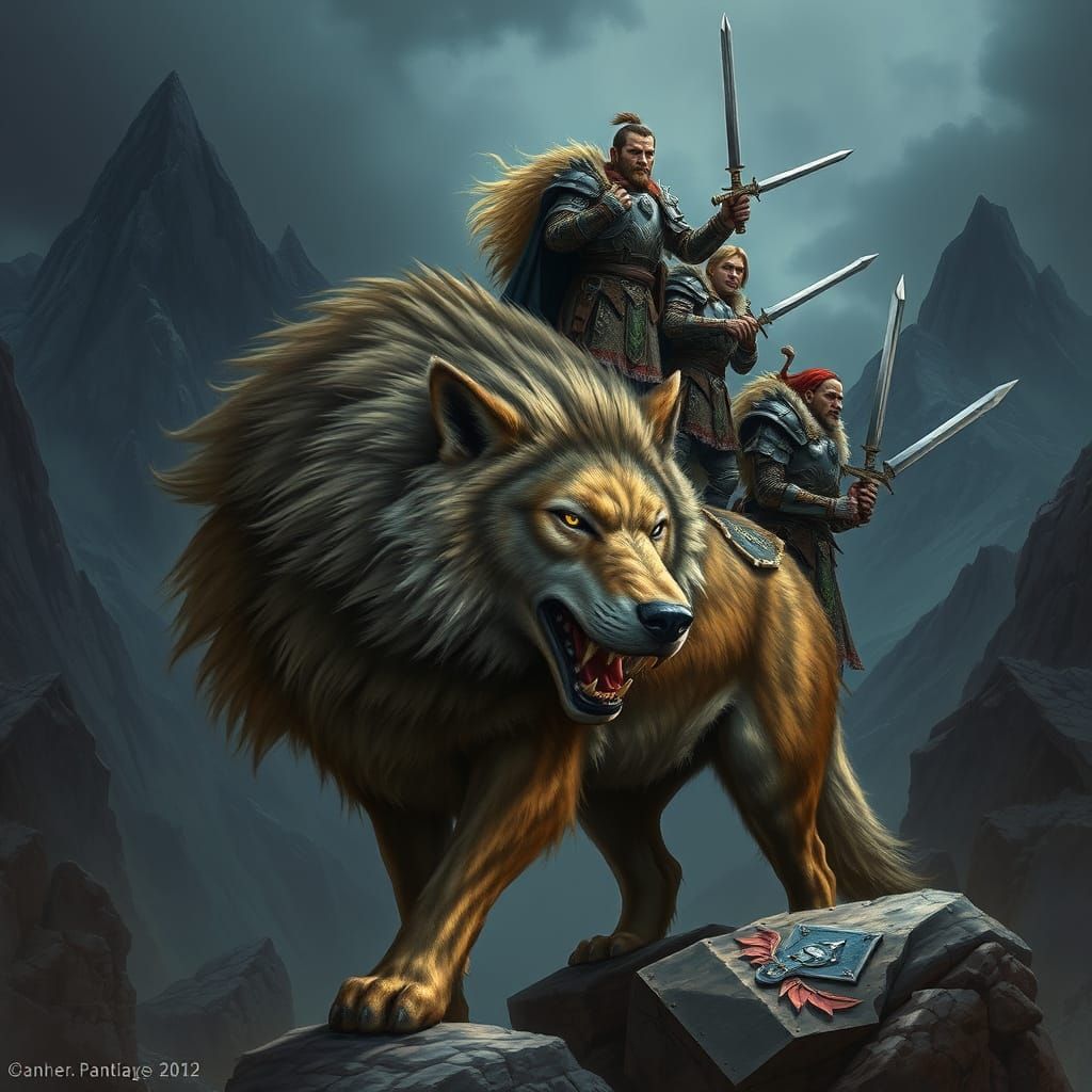Epic Wolf of War in Majestic Fantasy Landscape