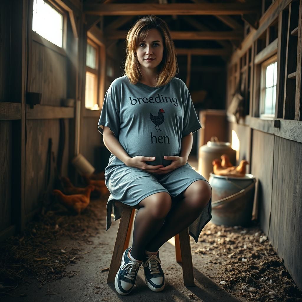 Pregnant Woman in Chicken Coop: Fine Art Photography