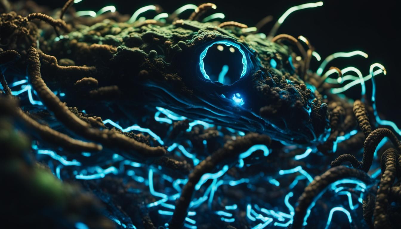 Eerie Bioluminescent Electronic Worms Constructing Alien Nes...