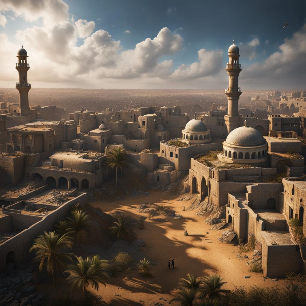 Detailed Matte Painting of Gaza in Deep Color