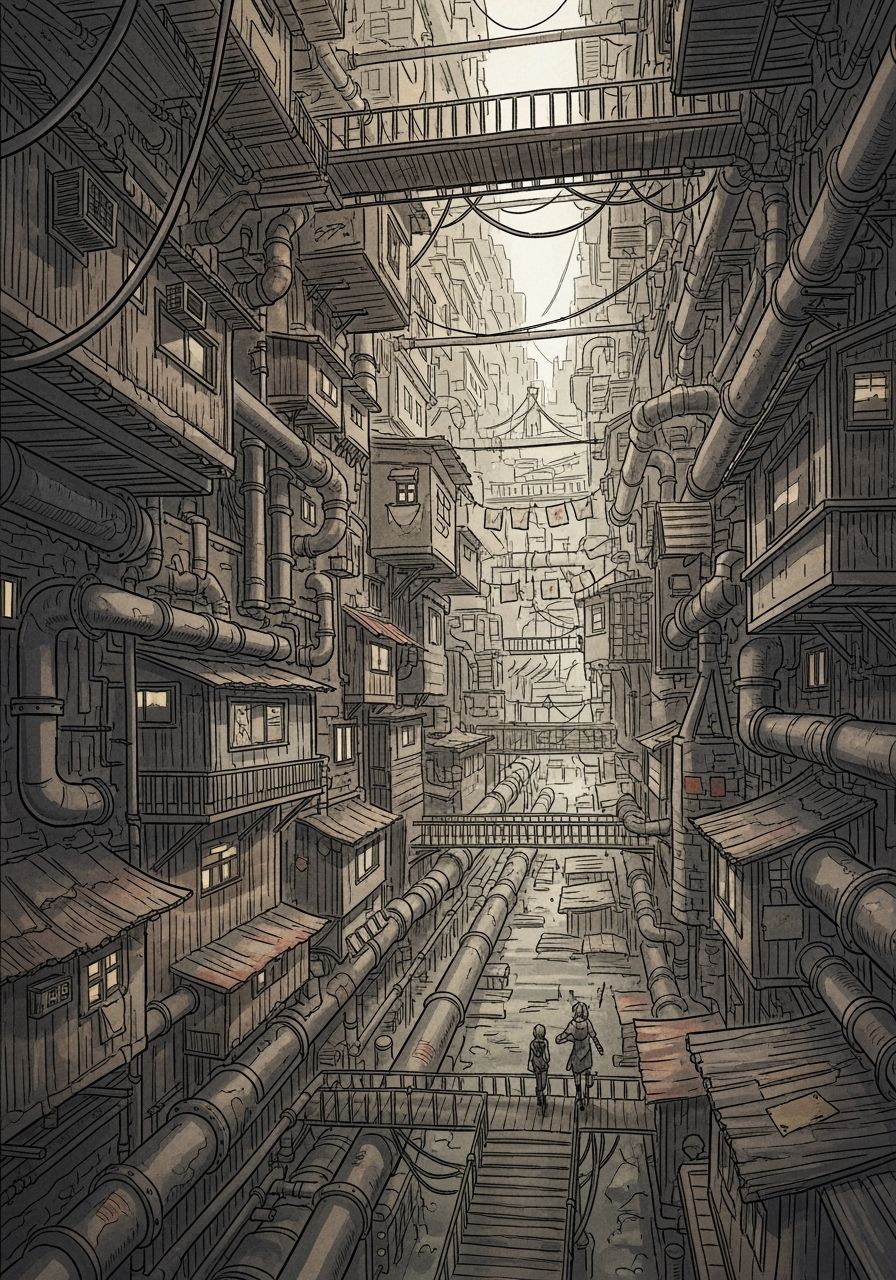 Kowloon Inspired Sewer City Concept Art