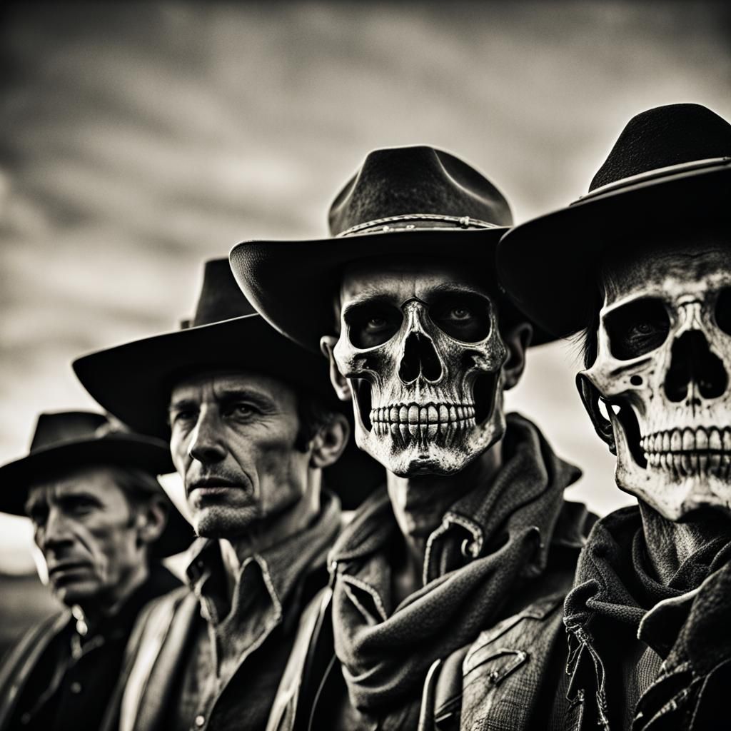 Skeleton Cowboy Posse: Antique Photography Lithograph