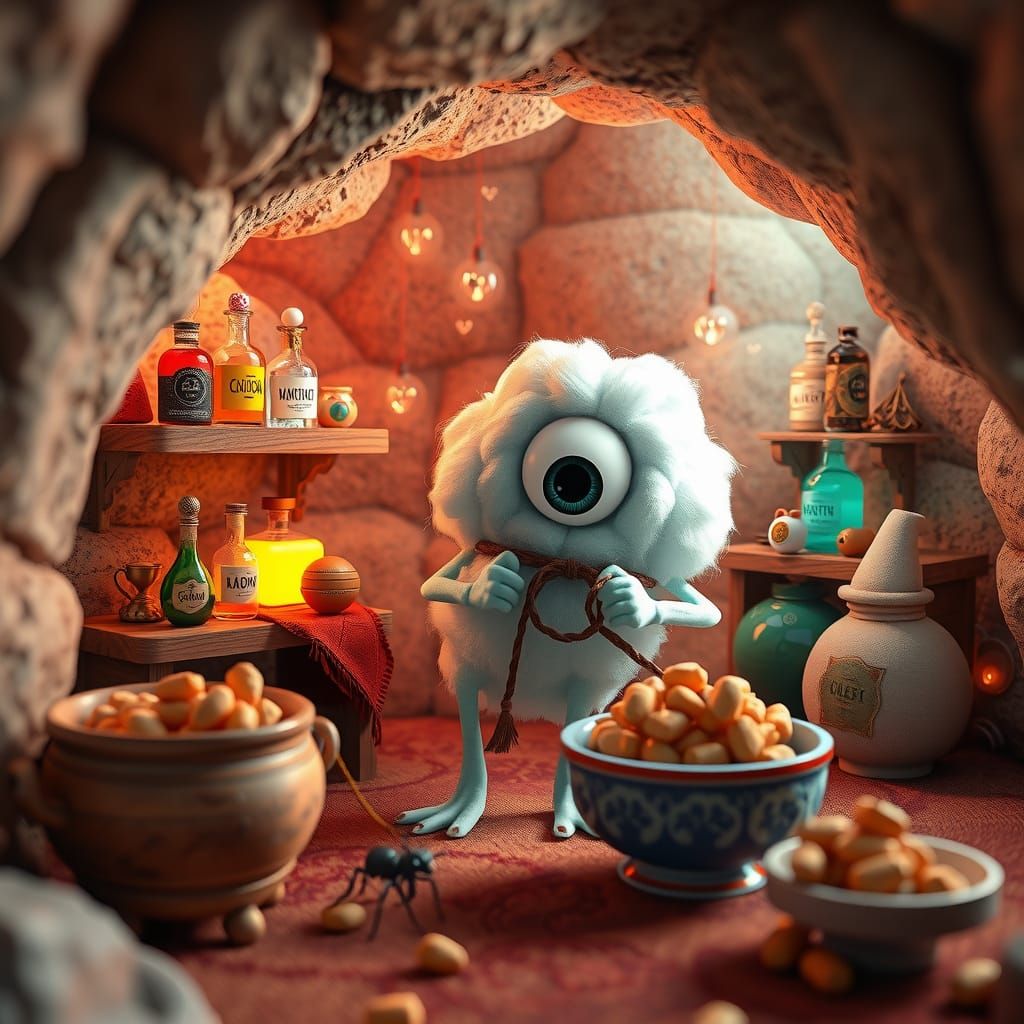 One-Eyed Cotton Monster Decorates Cozy Cave with Whimsical T...