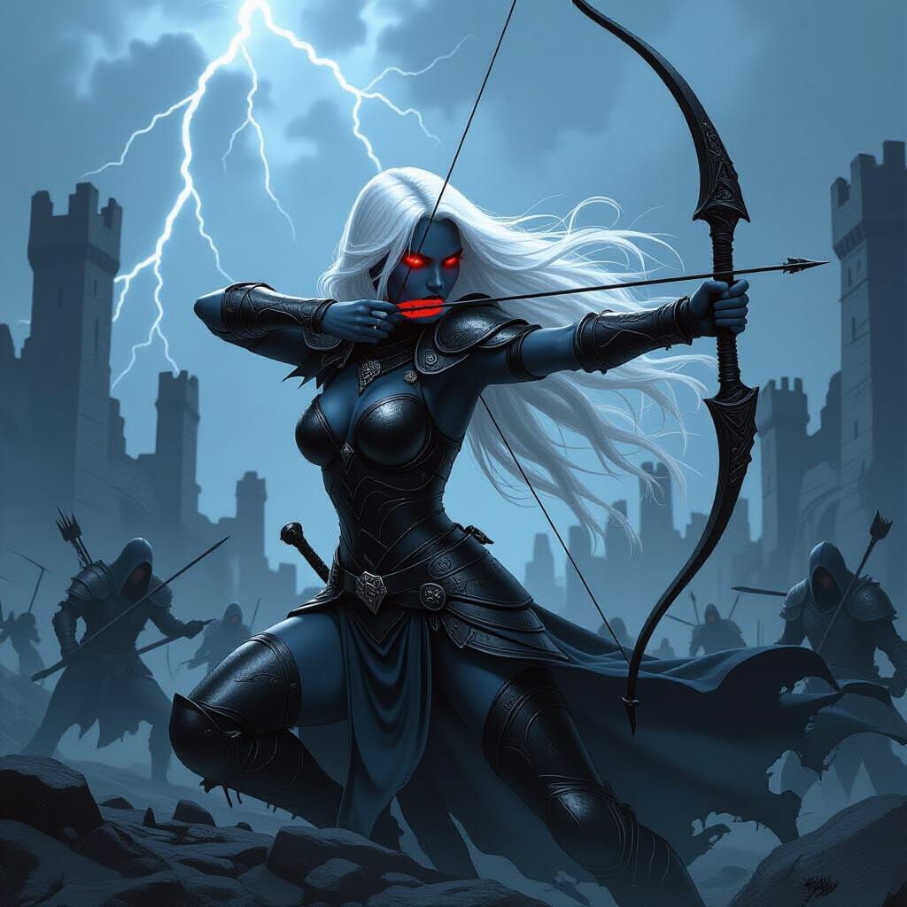 Drow Knight Leading War Party in Dark Fantasy Style