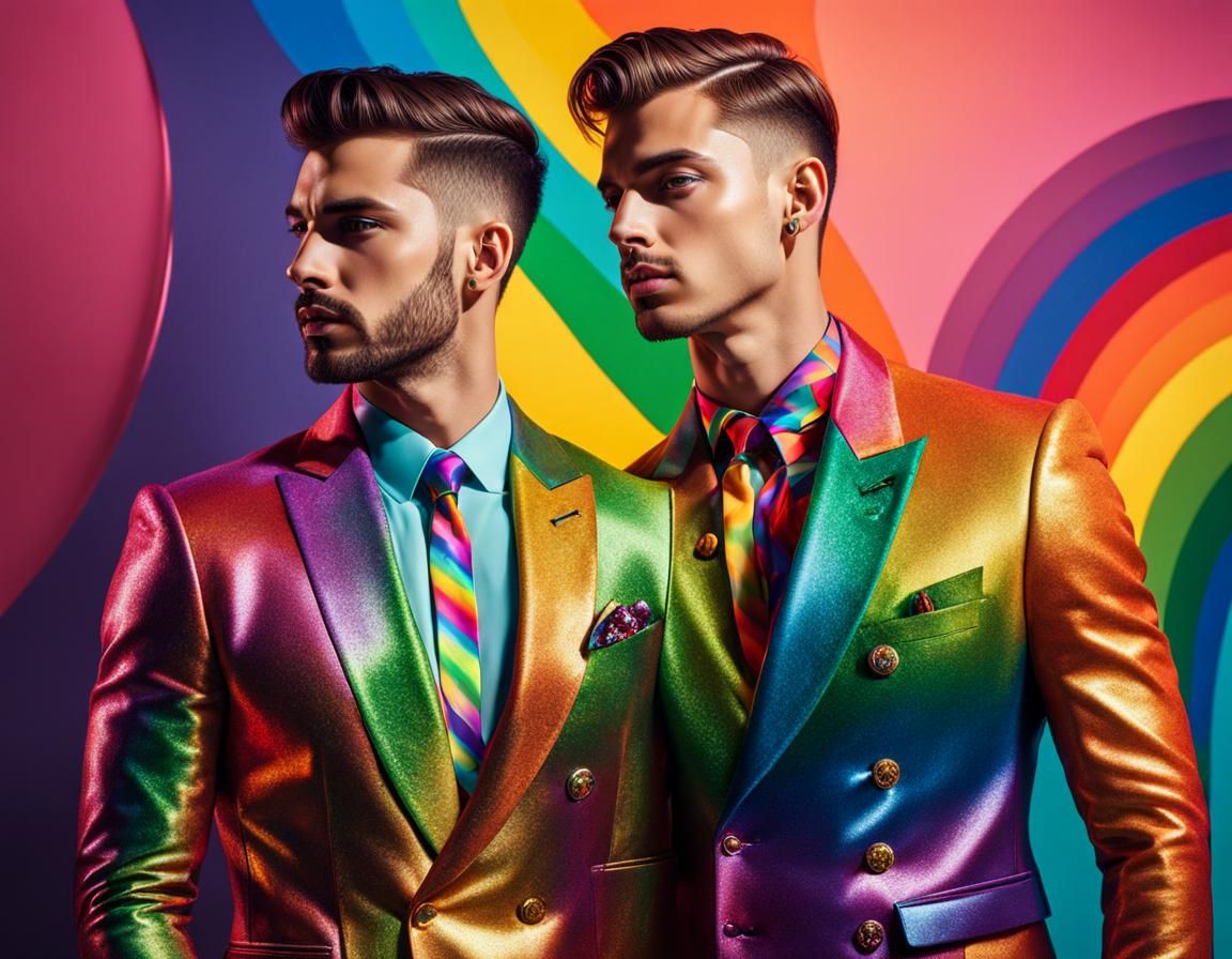 Rainbow Catwalk: Two Men in Love, Hyperrealistic Art