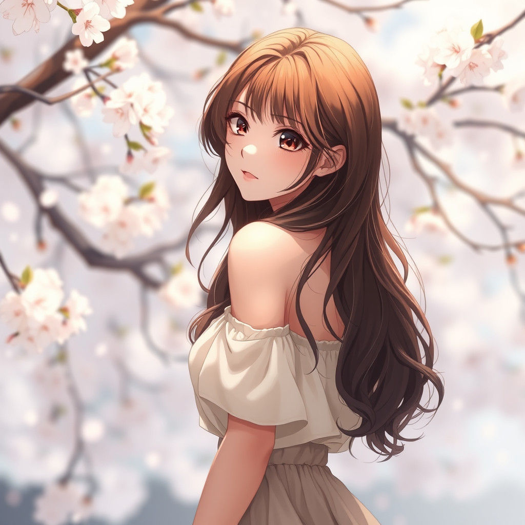 Anime Girl in Dreamy Cherry Blossom Scene