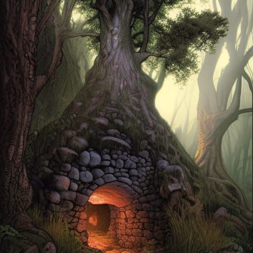 Prehistoric Stone Tomb in Comic Book Style