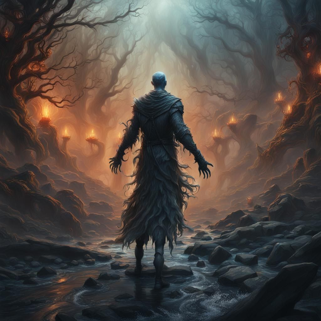 Scary Screaming Figure in a Misty Landscape