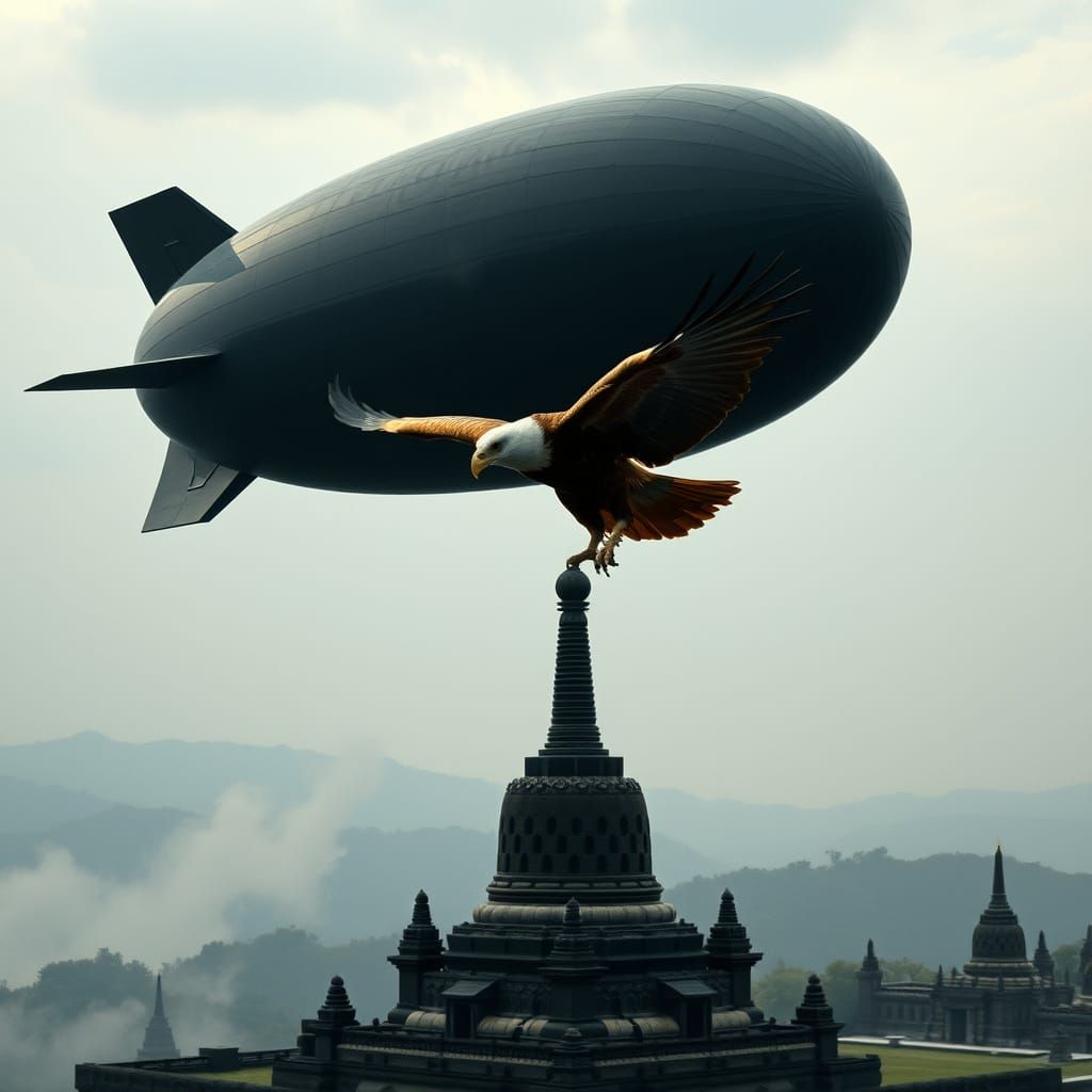 Zeppelin and Condor over Borobudur in Dark Style
