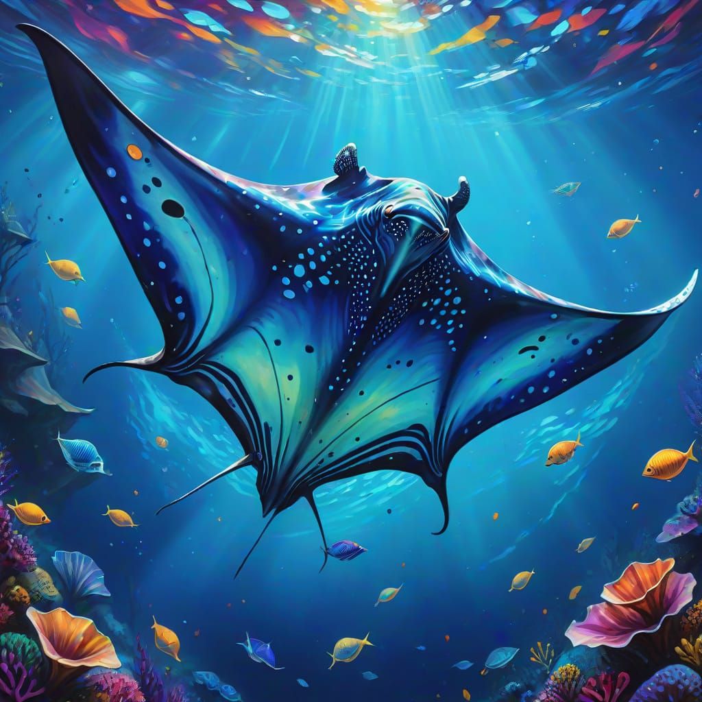 Psychedelic Manta Ray in Vibrant Oil Painting