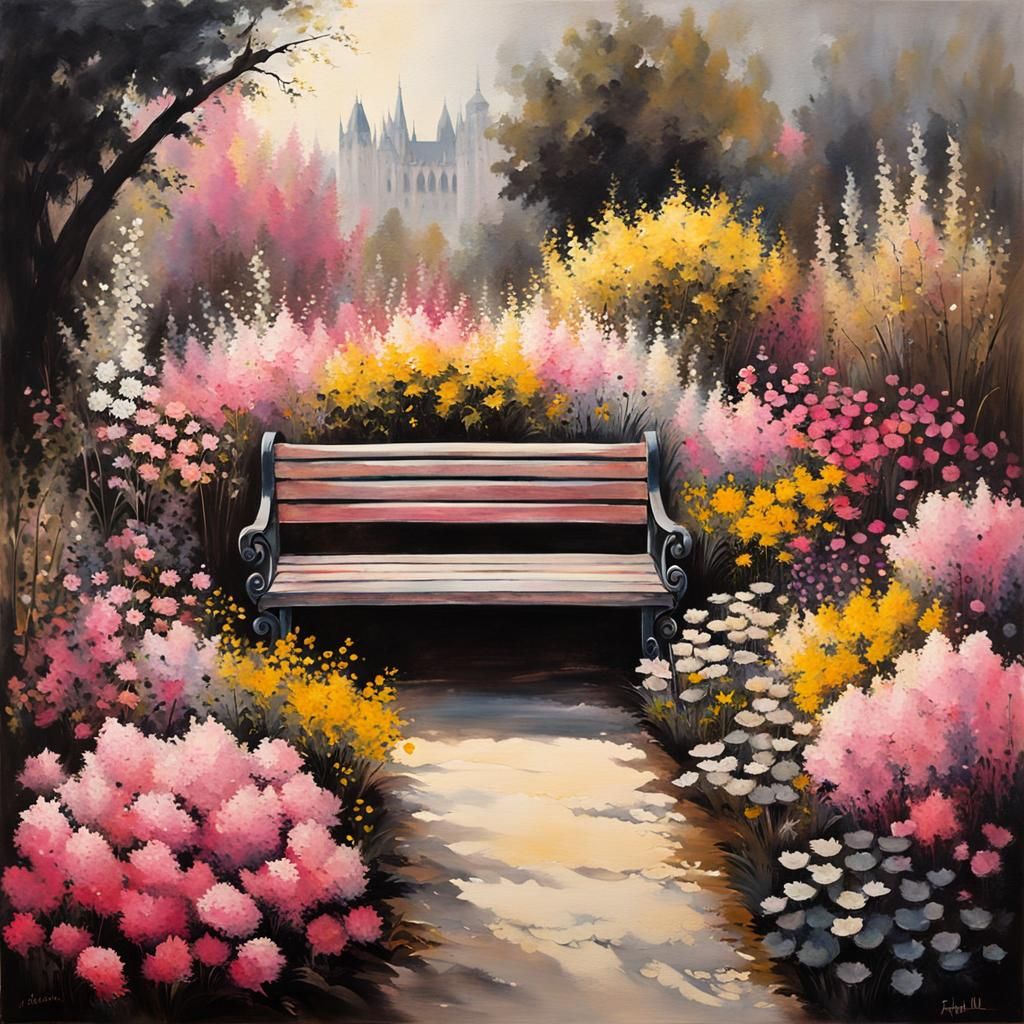 Flowerscape Garden Bench in Modern Acrylic Style