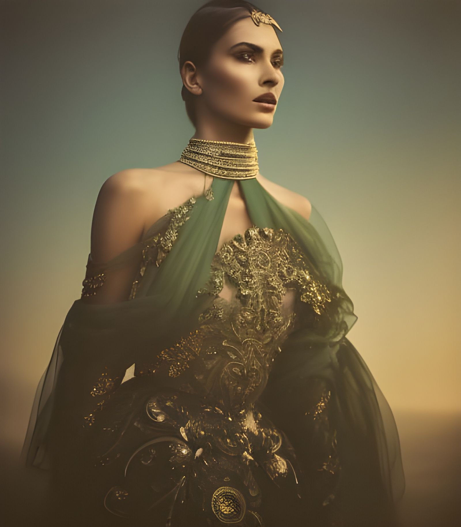 Futuristic Woman in Ornate Dress Portrait