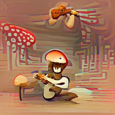 Mushroom Man Plays Guitar in Fantasy Scene