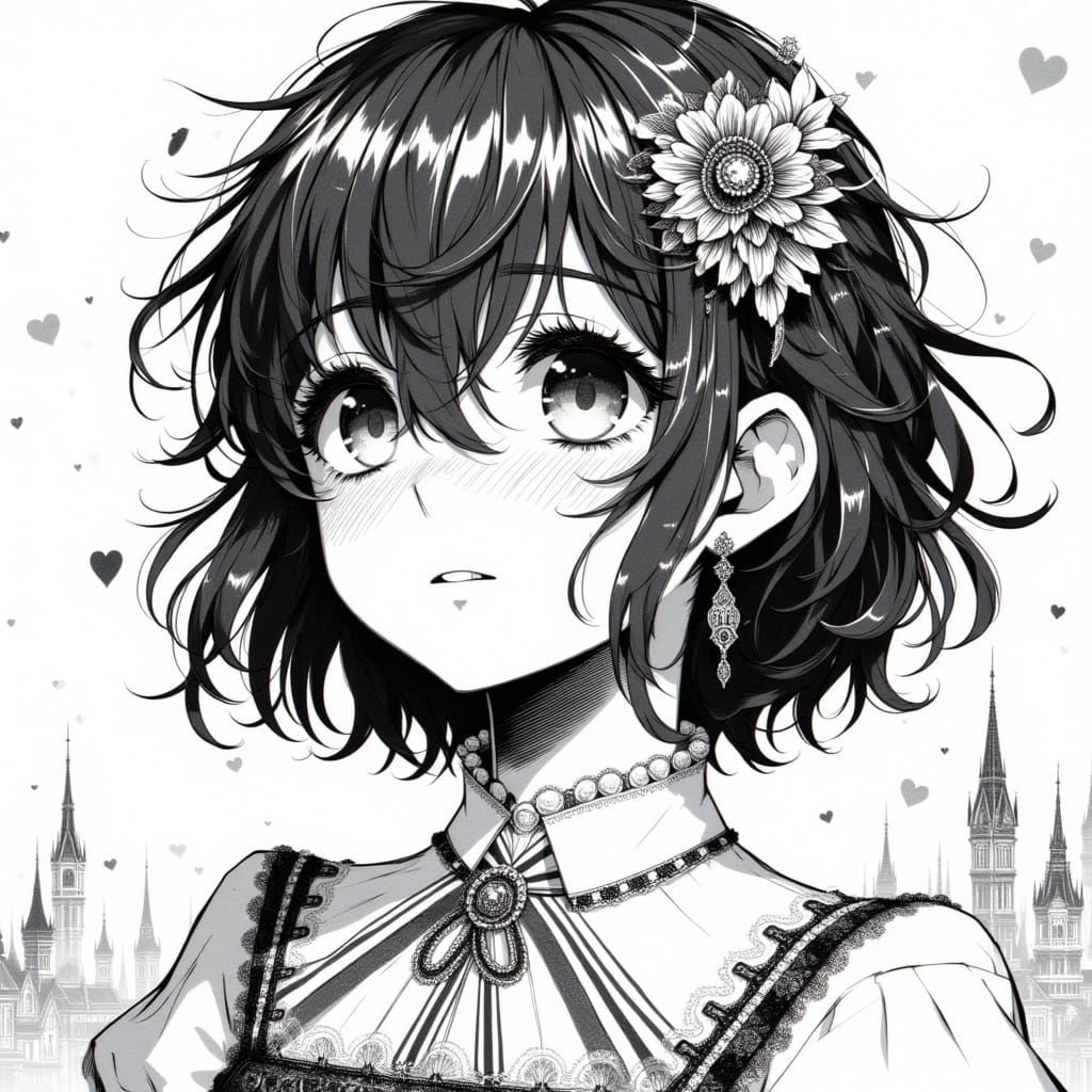 Girl Looks Down at Broken Heart in Lofi Anime Style