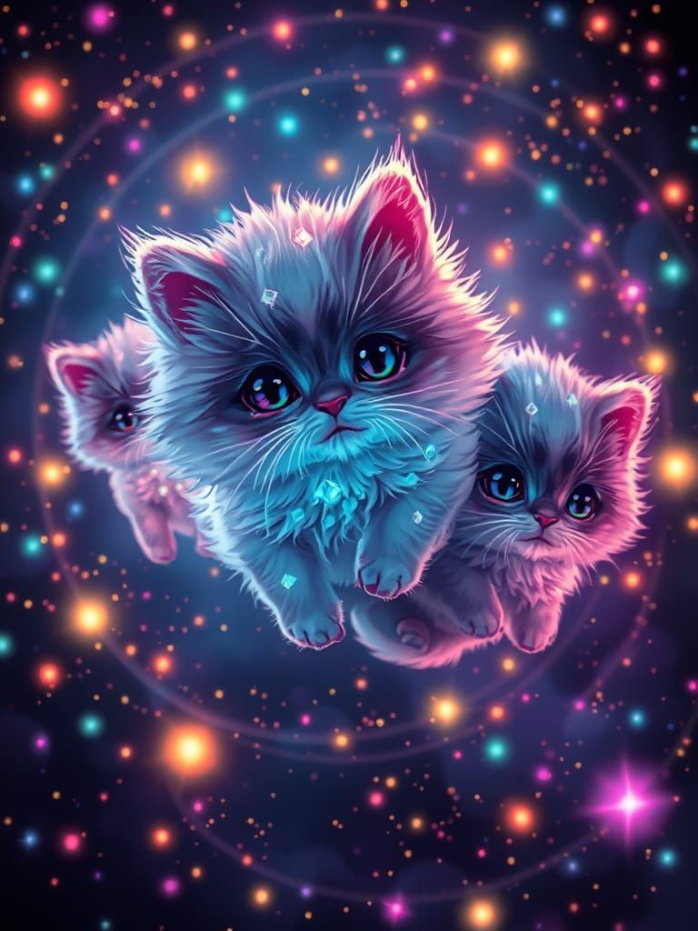 Glowing Gem-Encrusted Kittens in Cosmic Storm
