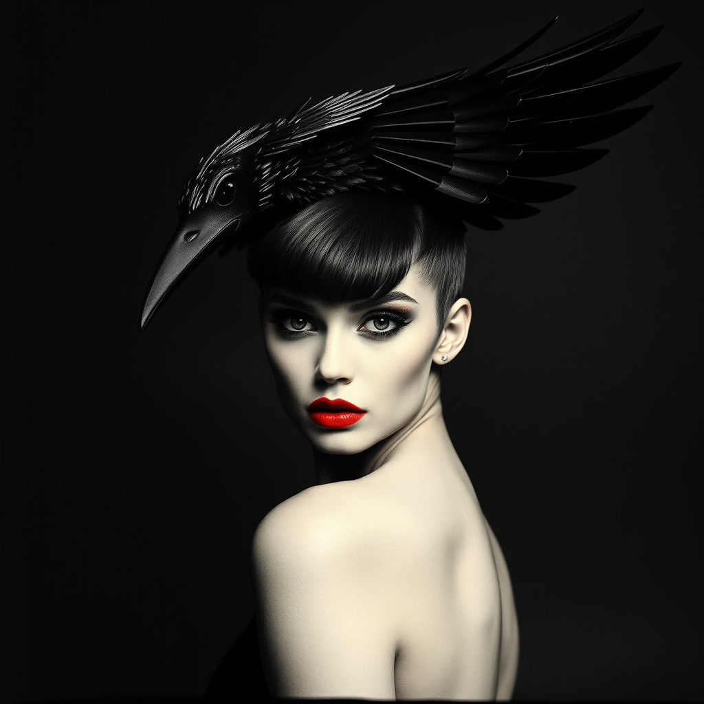 Geometric Raven Hat on Supermodel: Dadaist Photogram