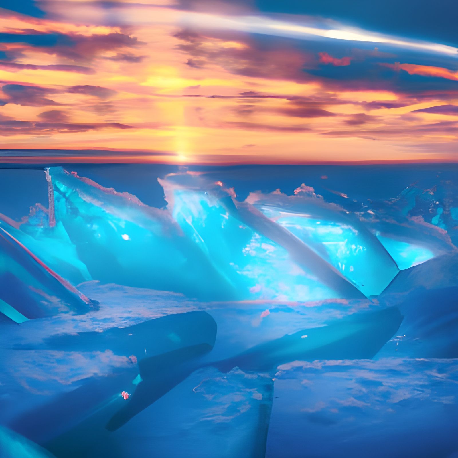 Sunrise Over Frozen Lake Ice Hummocks