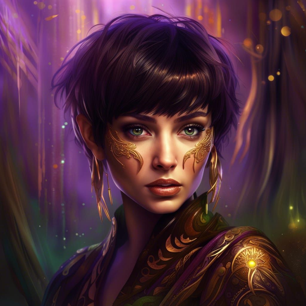 Fantasy Woman with Copper Eyes in Golden Light