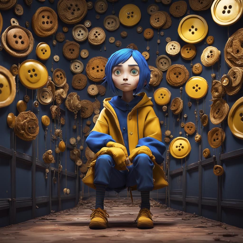 Anime Style Coraline with Button Eyes