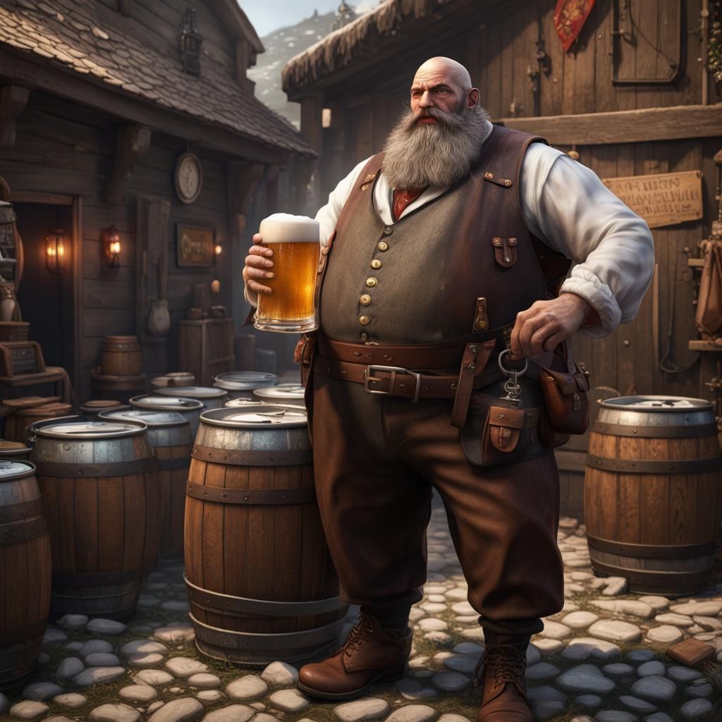 Drunk, Bald, One-Eyed Giant Enjoying Beer