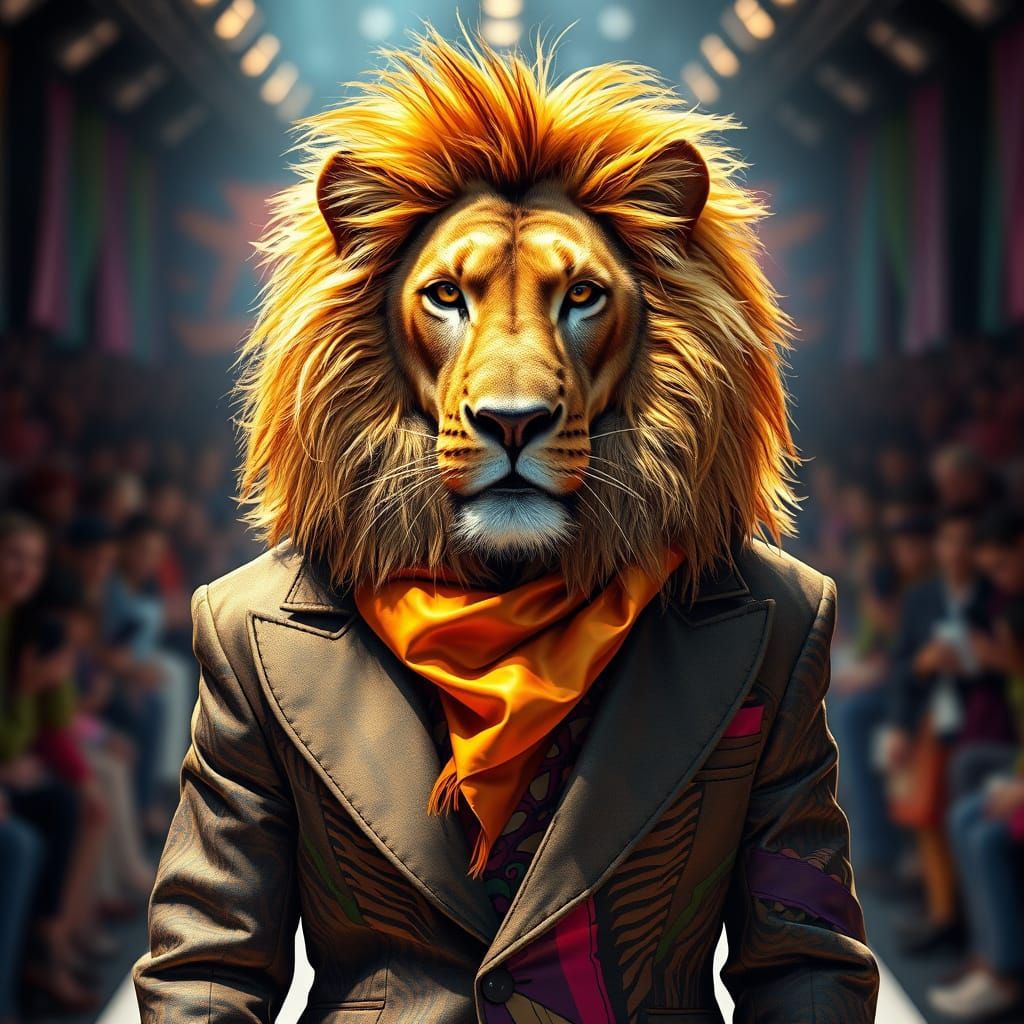 Lion Struts Down the Runway in Hyperrealistic Designer Fashi...