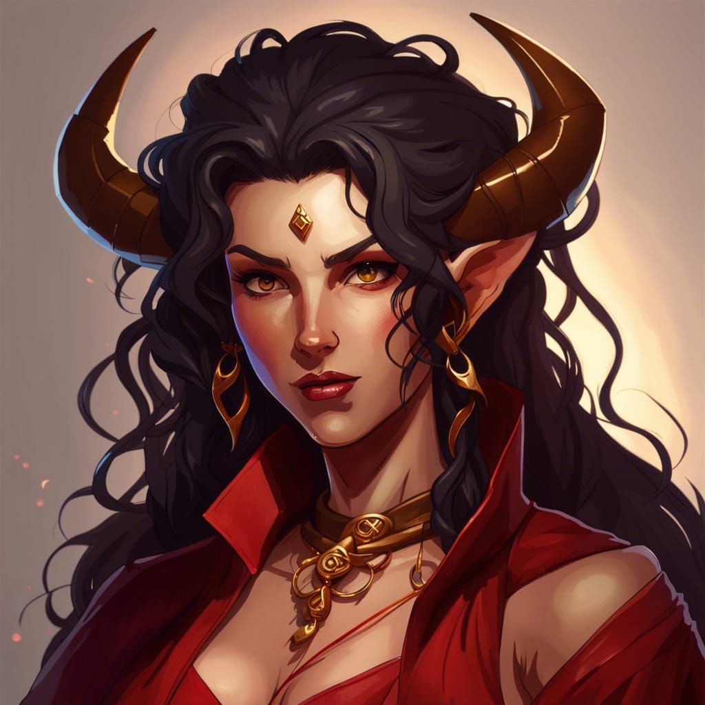Gorgeous Tiefling Portrait in Art Nouveau Style