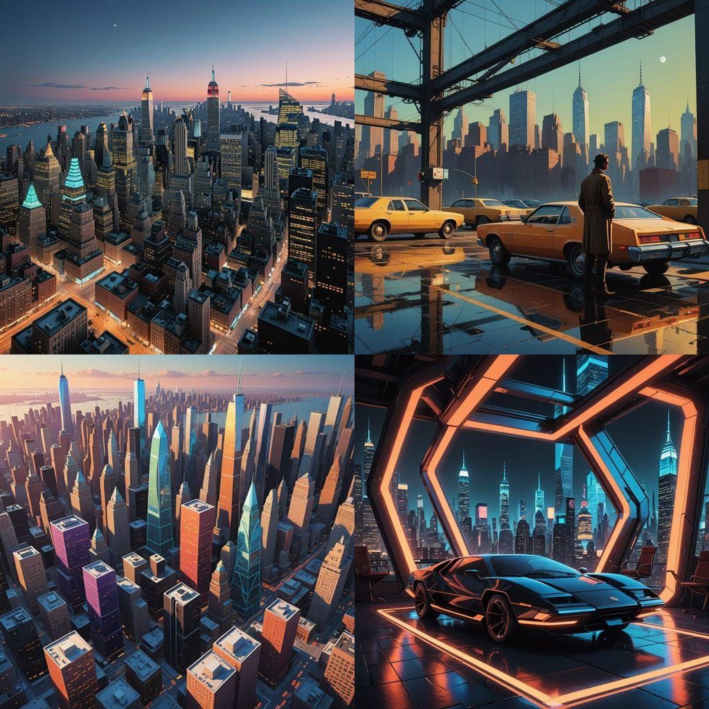 Futuristic Brainrot Lounging Atop Manhattan Skyscraper