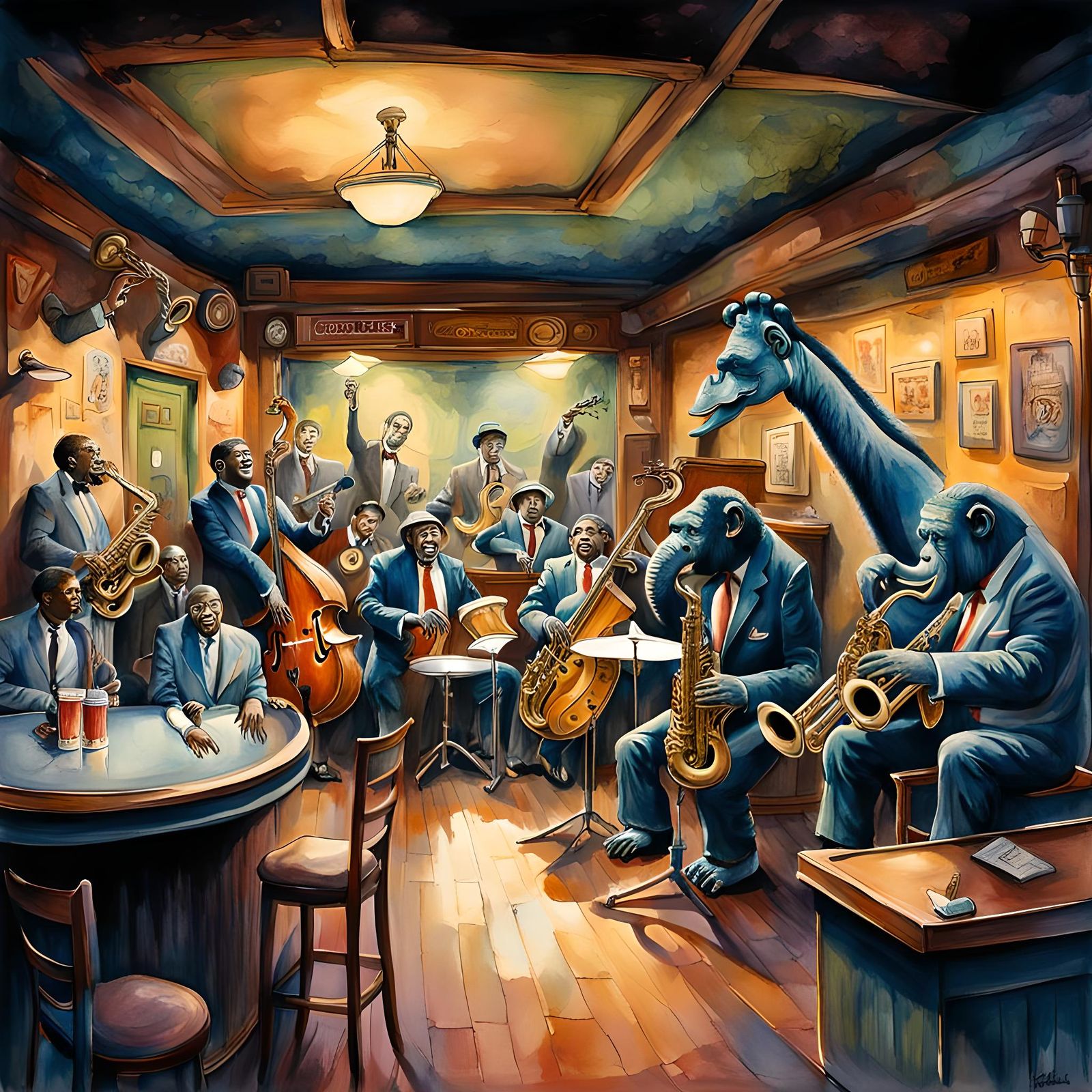 Jazz Band Animals in Retro Style