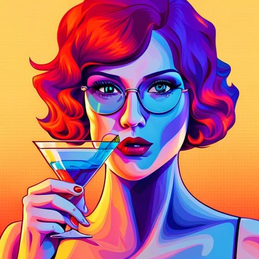 a redhead girl holding a martini glas, in the style of gta vice city