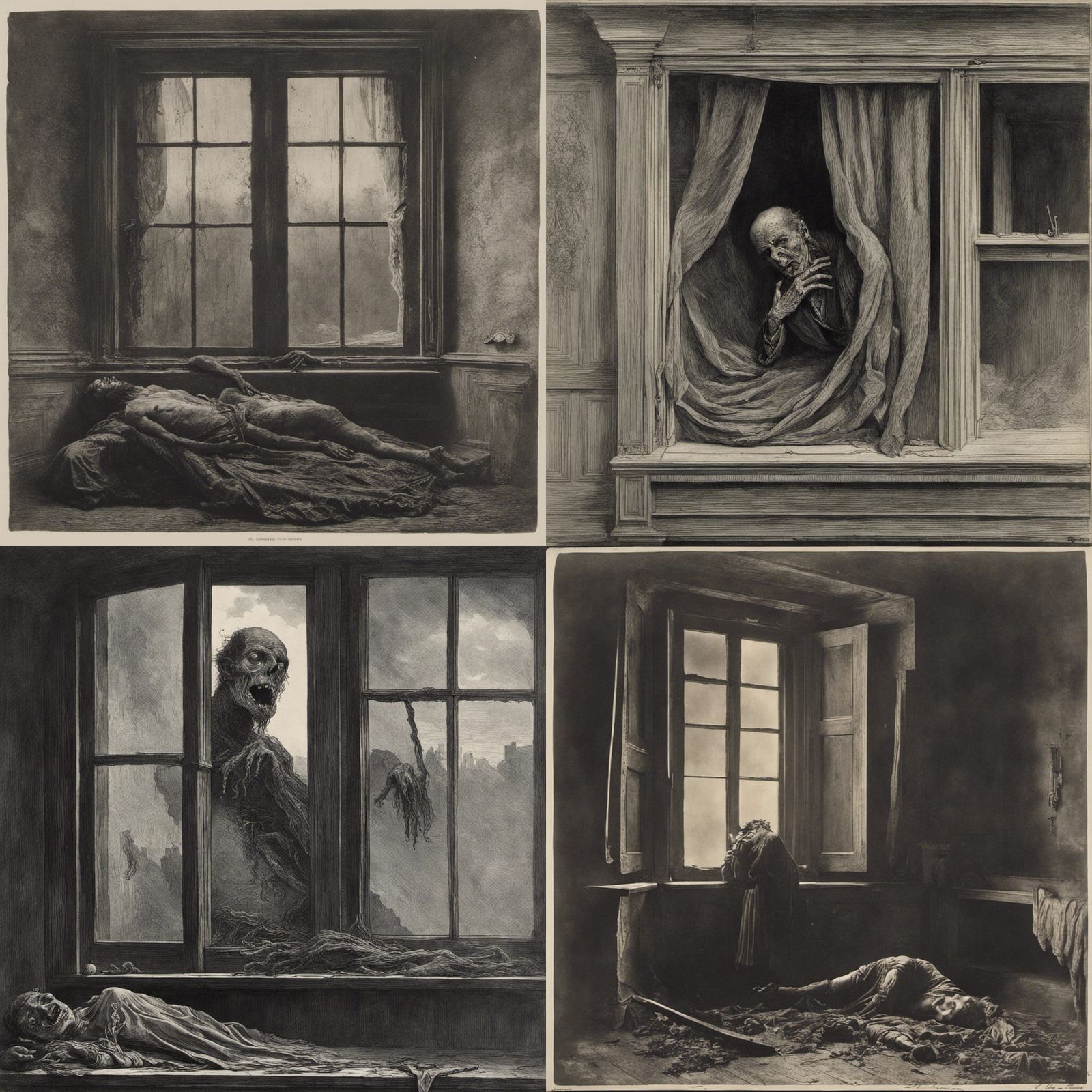 Macabre Figure at Window in Doré Style