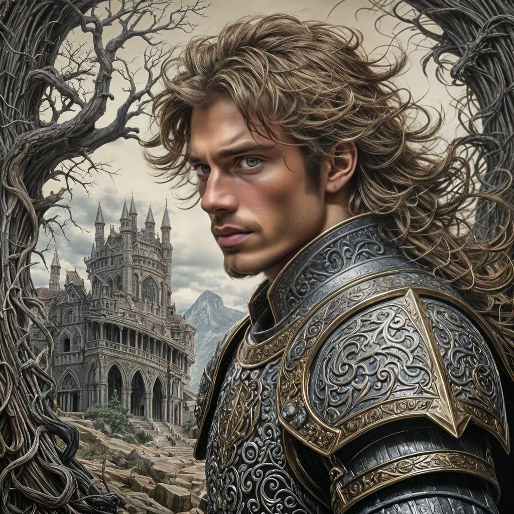 Fantasy Knight in Landscape, Oil on Canvas