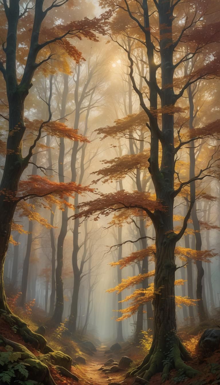 Ethereal October Forest in Golden Light