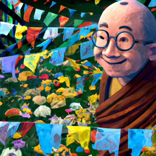 Dalai Lama in Flower Garden: Studio Ghibli Style