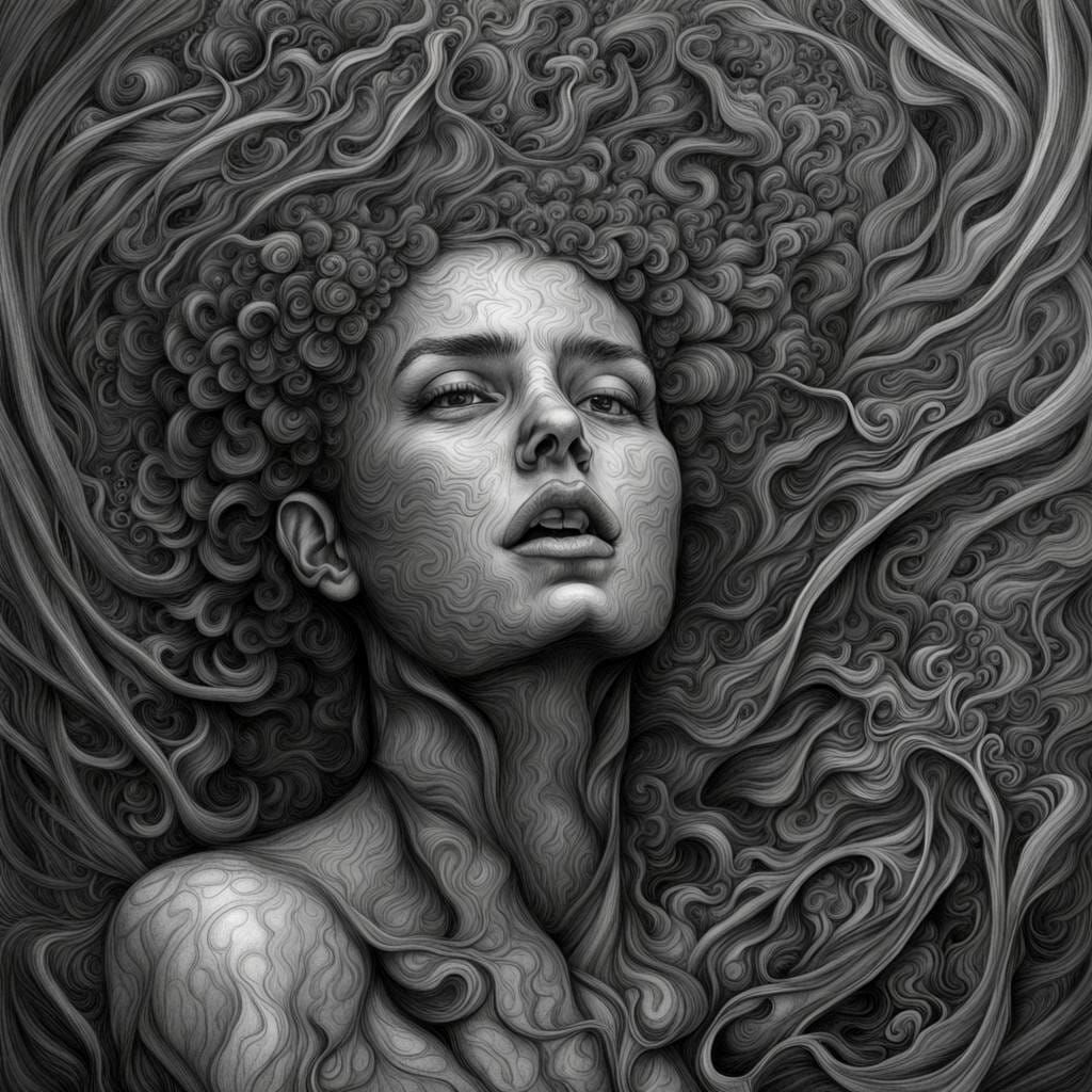 Overstimulation in Detailed Charcoal Line Art