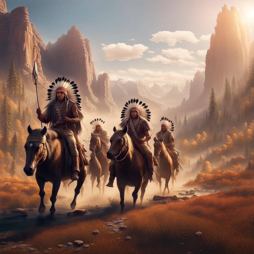 American Indians Hunting Bison: Detailed Matte Painting