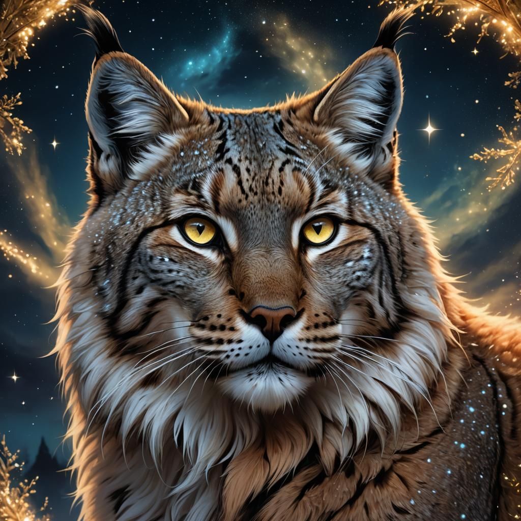 Mystical Lynx-Cat Hybrid Portrait in Fantasy Style