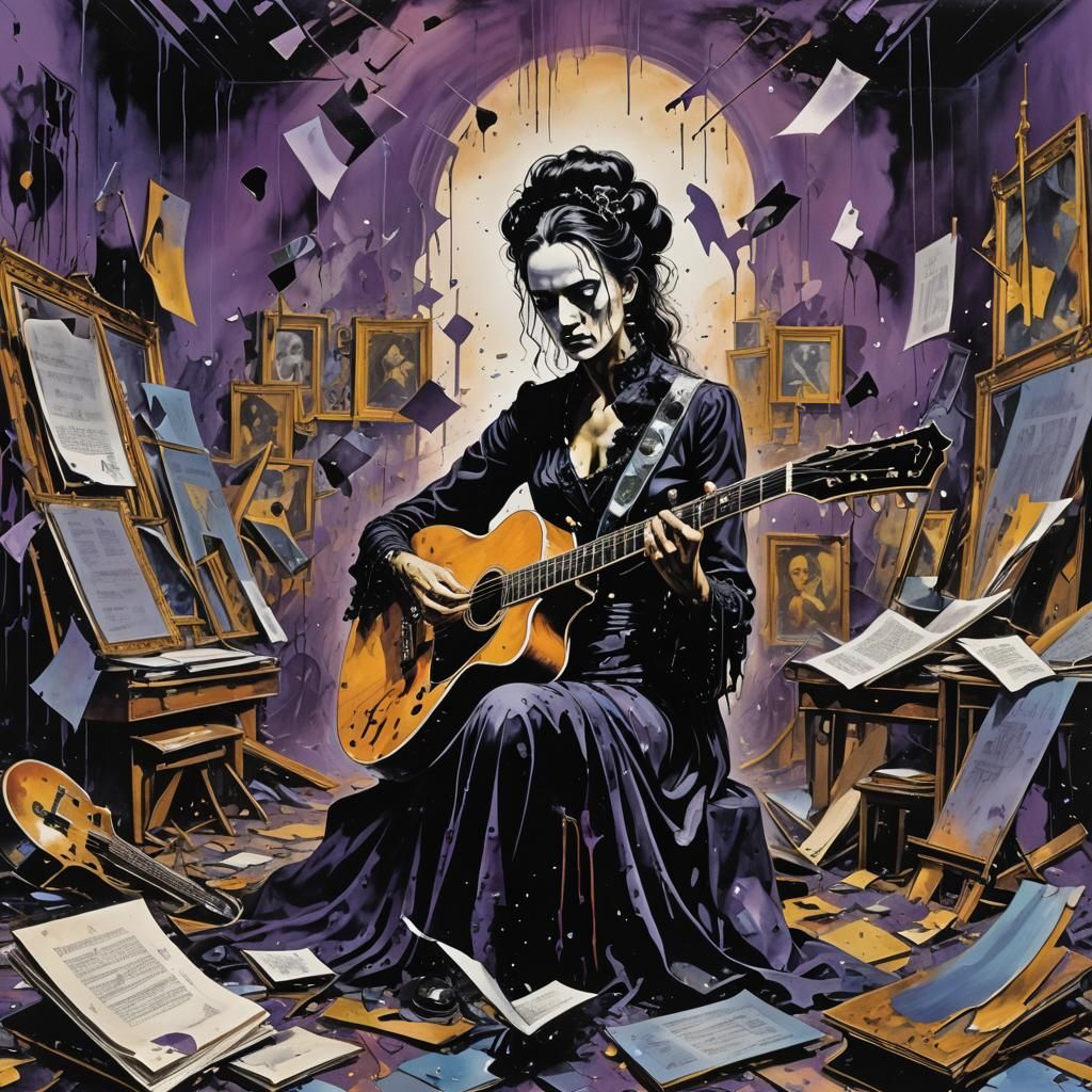 Gothic Woman Shatters Mirror Book on Stage