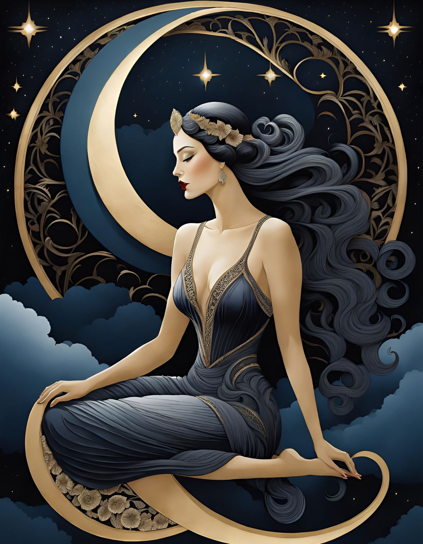 Beautiful Goddess Sitting on the Cloud