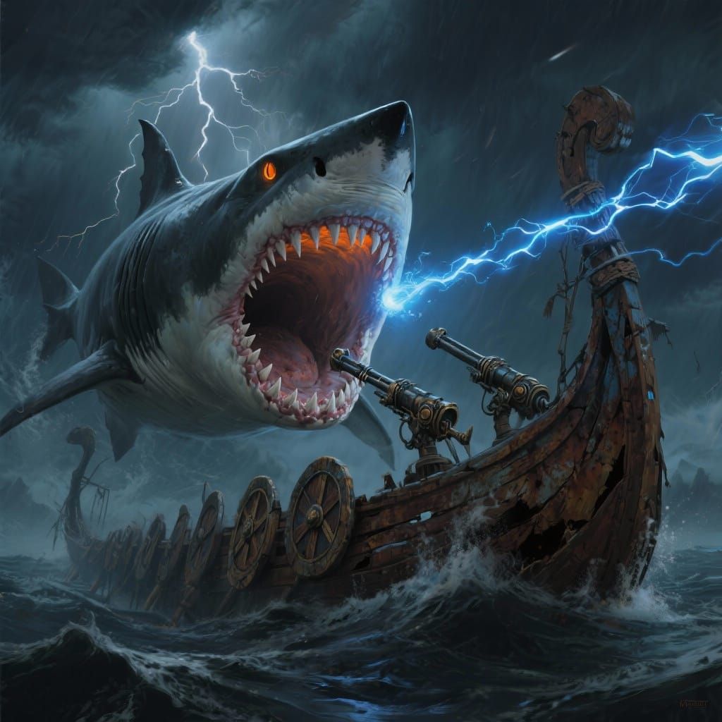 Megalodon Attacks Viking Ship with Plasma Cannons