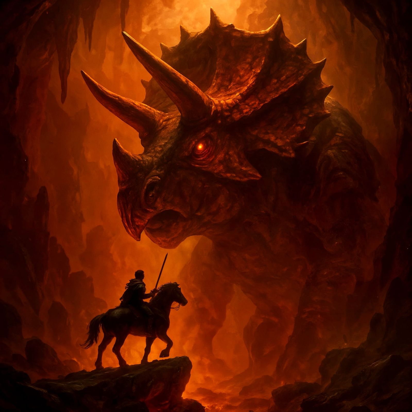 Epic Fantasy Showdown: Armored Creature and Rider