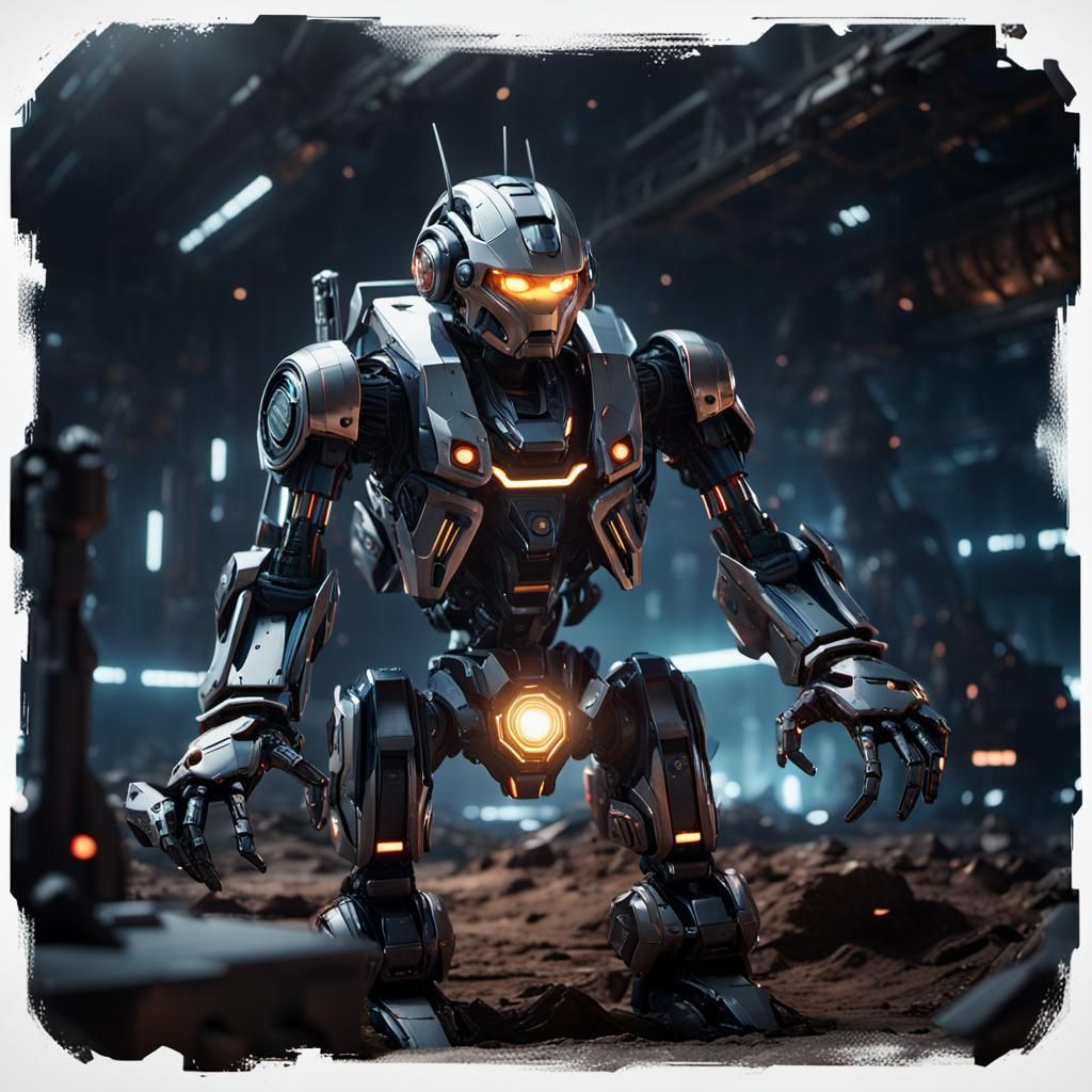 Futuristic High-Tech Battle Robot in Sci-Fi Setting