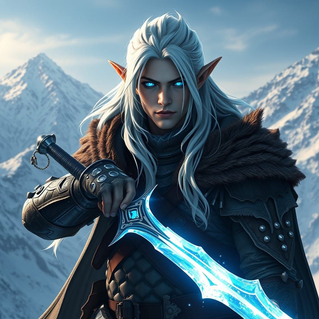 Mythical Fae Warrior in Snowy Splendor